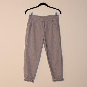 Gray Striped Pants with Elastic Waistband